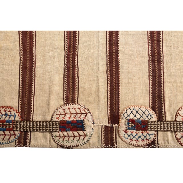 1950s Mid-Century Vintage Striped Kilim Beige Brown Bag Rug For Sale - Image 5 of 7