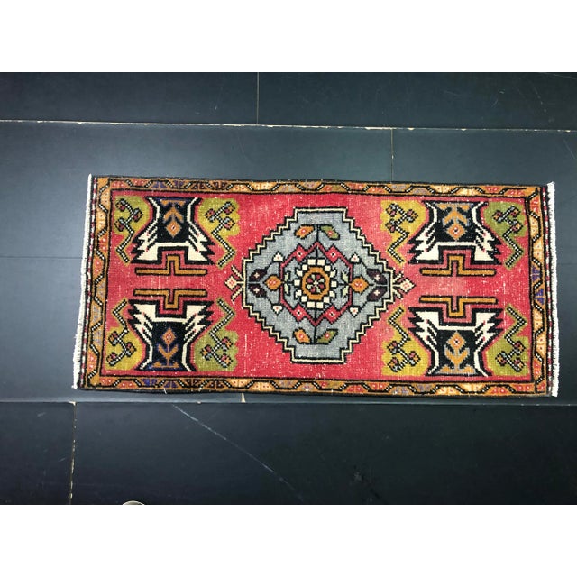 1960s Handmade wool and cotton rug in Turkish Anatolian Small Rug, Vintage Doormat Rug, Turkish Vintage Decorative Rug,...
