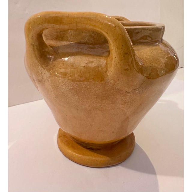 Rustic Vintage Ochre Glazed Ceramic Urn With Handles For Sale - Image 3 of 7