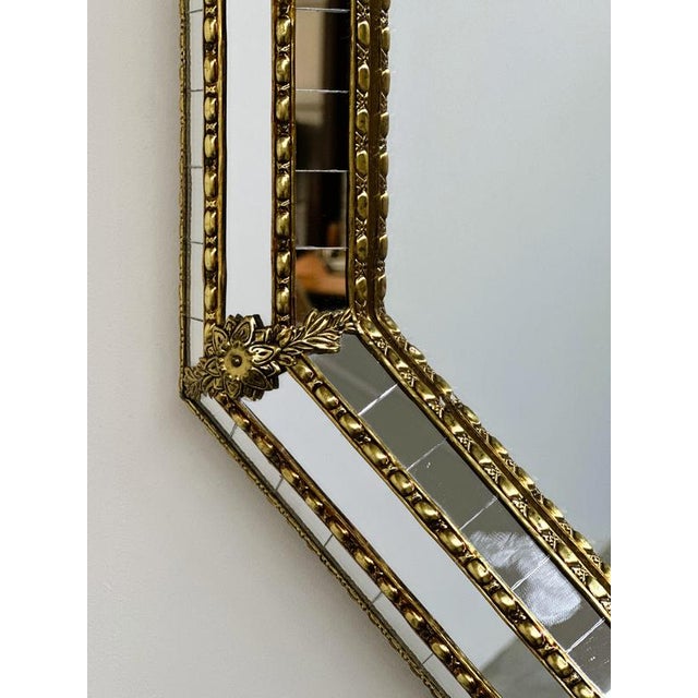 Gold Large Spanish Hollywood Regency Octagonal Gilt Metal and Beveled Mosaic Wall Mirror For Sale - Image 8 of 12