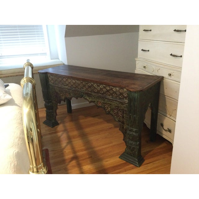 2010s Wood Console Table With Hand Carved Designs For Sale - Image 5 of 13