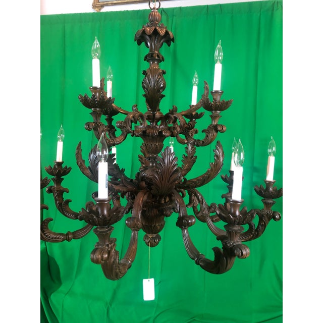 Vintage Italian Hand Carved 2 Tier Chandelier With 12 Lights For Sale - Image 12 of 13