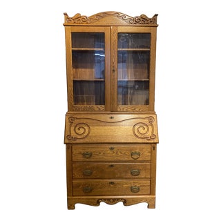 Vintage-Arts and Crafts Oak-2 Piece Drop Front Secretary Desk For Sale