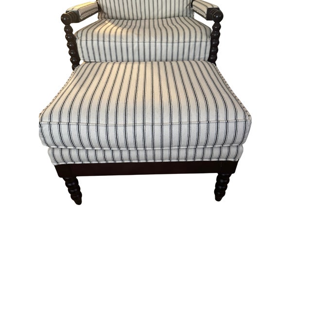 Wood Two Shiloh Spool Chairs and Matching Ottomans by Ballard Designs With Hardwood Frames For Sale - Image 7 of 10