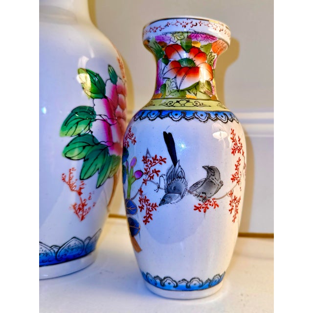 Set of 2, Mid 20th Century Hand-Painted Chinese Porcelain Vases For Sale - Image 13 of 14