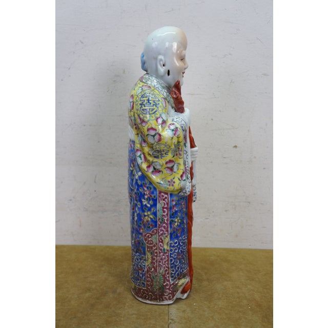 Antique Shouxing Famille Rose Polychrome Incense Burner Longevity Figurine 18" For Sale - Image 9 of 17