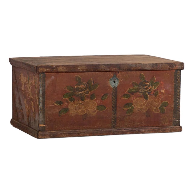Small Antique Chest with Floral Motifs, 1920s For Sale