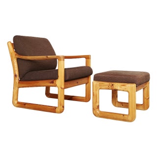 Set of Danish Modern Pine Armchair & Ottoman by C. F. C. Silkeborg from CFC Silkeborg, 1970s For Sale