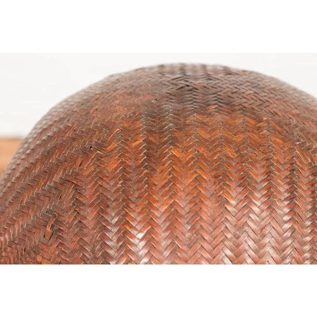 Brown Antique Thai Hand Woven Rattan Basket with Domed Lid & Rustic Character For Sale - Image 8 of 13