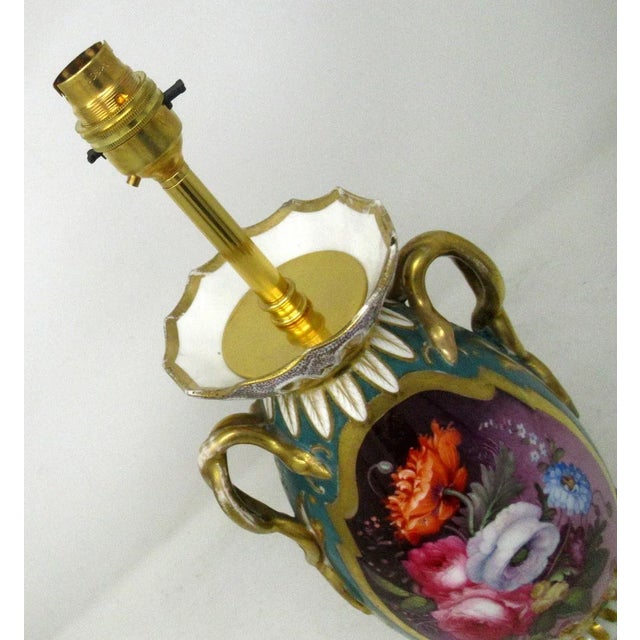 Antique Pair English Staffordshire Porcelain Table Lamps Ridgway or Rockingham For Sale - Image 9 of 13
