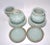Ceramic Authentic Celadon Pottery Tea Bowls Lidded Chawan and Saucers W/ Strainers- Set of 2 For Sale - Image 7 of 9