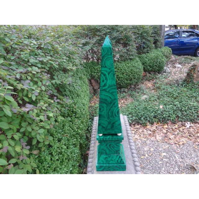 Green Pair of Large Carved Wood Faux Malachite Obelisks For Sale - Image 8 of 12
