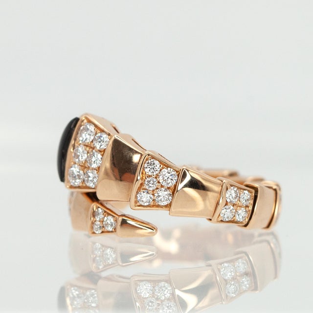 Bvlgari Bulgari Serpenti Viper Diamonds & Onyx Ring in 18k Rose Gold, Size 8 For Sale - Image 13 of 14