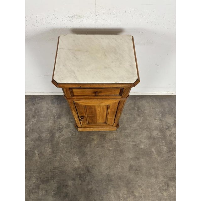 Walnut Bedside Table with White Marble Top For Sale - Image 4 of 5