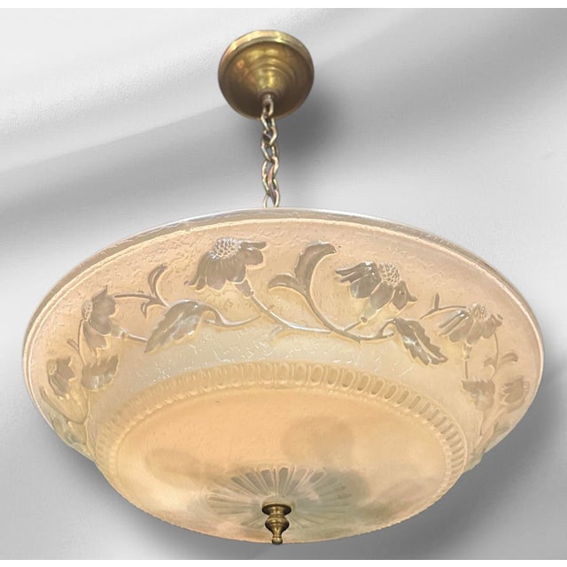 1930s Art Nouveaou Chandeliers With Cream Floral Shades - Set of Two For Sale - Image 12 of 15