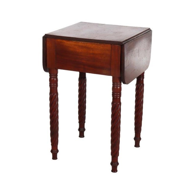 Sheraton Mahogany 2 Drawer Drop Leaf Stand With Rope Twist Carved Legs C1830 For Sale - Image 13 of 16