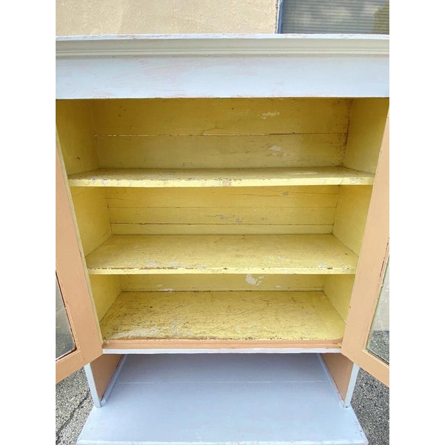 Antique French Country Farmhouse White 2 Piece Step Back Hutch Kitchen Cupboard For Sale - Image 11 of 12