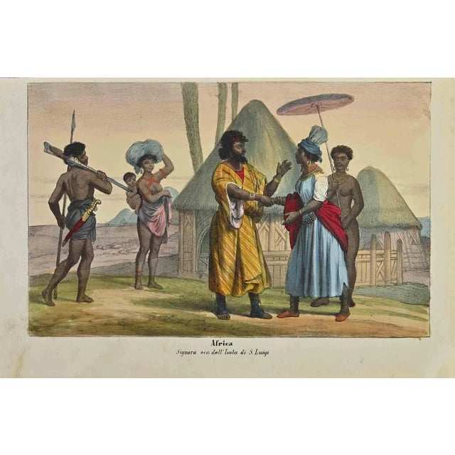 Ancient African Customs is a lithograph made by Auguste Wahlen in 1844. Hand colored. Good condition. At the center of the...