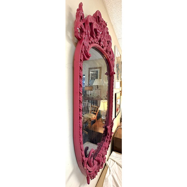 19th Century Large Rococo/ Baroque Design Ornately Carved Wood Wall Mirror With Aged Glass For Sale - Image 16 of 18