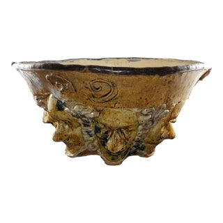 Contemporary George Gilbert Sculpture Ceramic Pottery Gothic Faces Large Accent Bowl For Sale