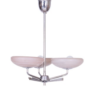 Art Deco Chandelier in Chrome-Plated Steel and Marble Glass, Czech, 1920s For Sale