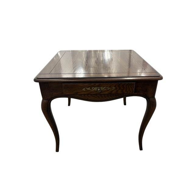 Henredon Four Centuries Collection Distressed Red Oak Square Side Table With Drawer This generously sized table features a...