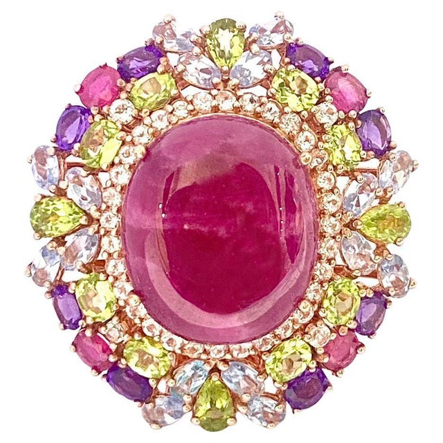 Bochic "Orient" Natural Ruby, Peridot & Amethyst Ring Set In 18 K Gold & Silver For Sale - Image 15 of 18