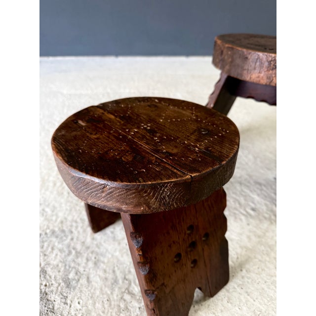 Hand Crafted Carved Low Stools, Spain, 1960s, Set of 2 For Sale - Image 9 of 18
