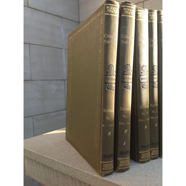 1900 - 1909 1902 Olive Green Leather Gilt Books, Complete Set Vols 1-8, Brewer, Character Sketches of Romance, Fiction, Drama For Sale - Image 5 of 18