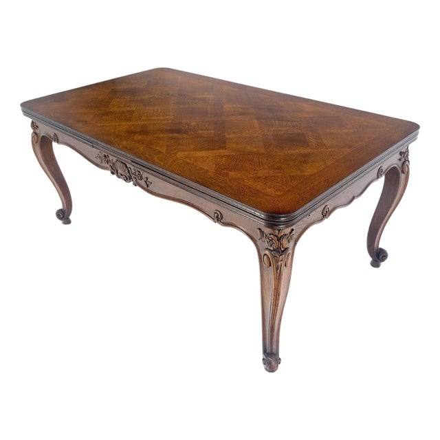 Carved Oak Country French Refractory Parquetry Dining Table Table 2x29" Leaves For Sale