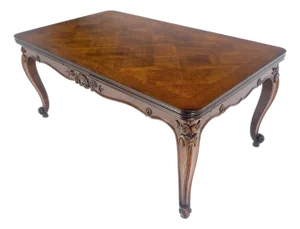 Carved Oak Country French Refractory Parquetry Dining Table Table 2x29" Leaves