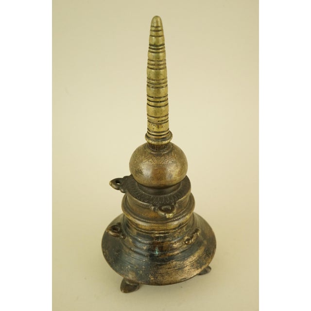 Antique Indian Dawat Bronze Inkwell in the Shape of a Stupa Pagoda, India, 19th Century For Sale - Image 9 of 18