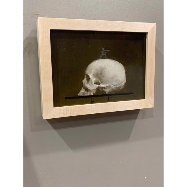 Contemporary Warhead by Zack Zdrale | Oil on panel Skull with a toy soldier on top. For Sale - Image 3 of 3