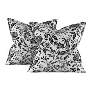 Premier Prints MM Designs Black White Botanical Floral Leaf Leaves Pillow Covers- Pair For Sale