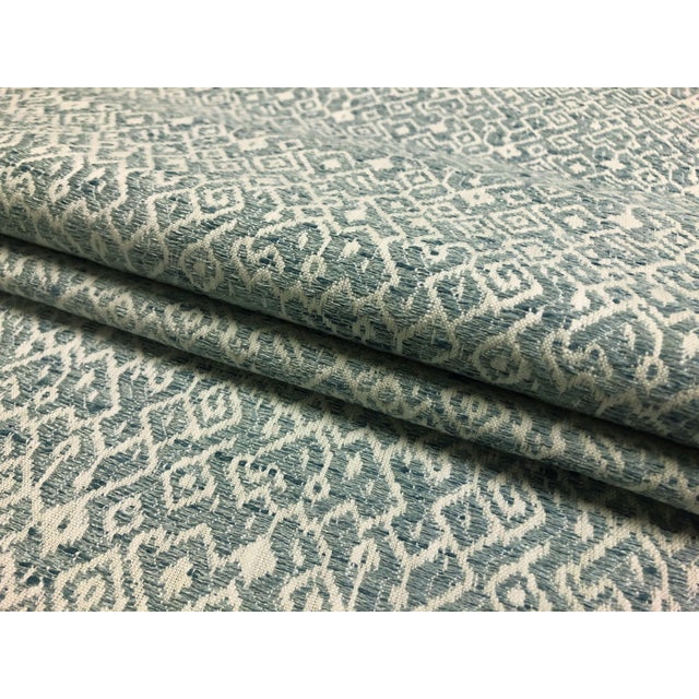 57" wide STOUT KERCHIEF SPRAY woven tribal ethnic upholstery & drapery fabric in sky blue and off white. Price is per...