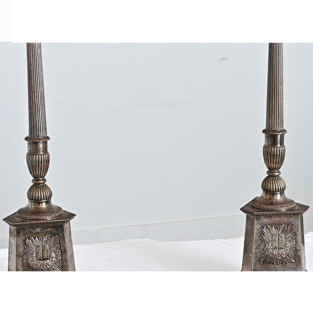 19th Century French Silverplate Altar Candlestick Lamps - a Pair For Sale - Image 10 of 12