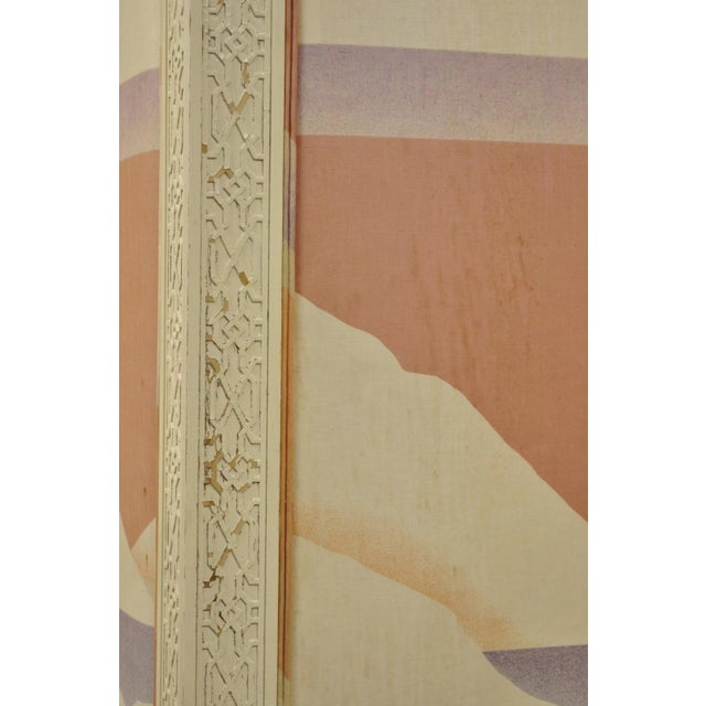 Vintage Oriental Fretwork Bone Lacquer Upholstered 6 Panel Room Divider Screen For Sale - Image 13 of 18
