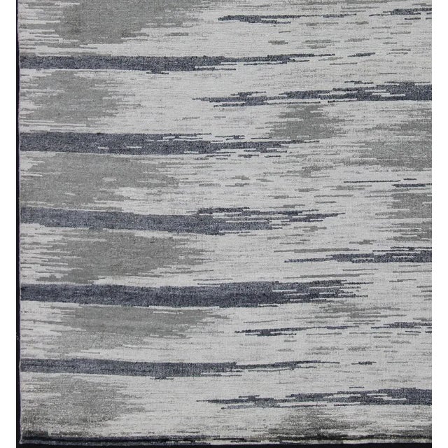 Modern Silk Rug With Gray Blue Steel Blue Gray And Taupe In Tiger Striped Pattern Chairish