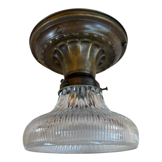 Rare Vintage Holophane Flushmount Ceiling Light Fixture For Sale