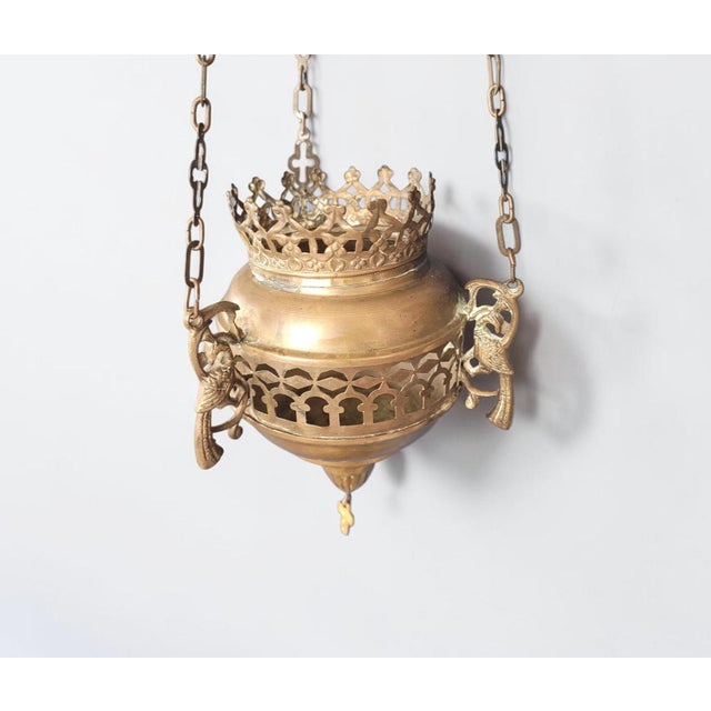 Antique Greek Orthodox Byzantine Brass Sanctuary Vigil Oil Lamp, 1920 For Sale - Image 4 of 12