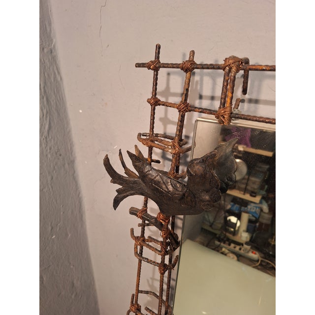 Rectangular Mirror with Wrought Iron Props, 2000s For Sale - Image 6 of 13