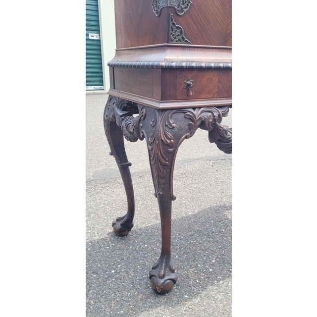 Stunning Rare 1920s Inlaid Carved Accent Cabinet For Sale - Image 14 of 18