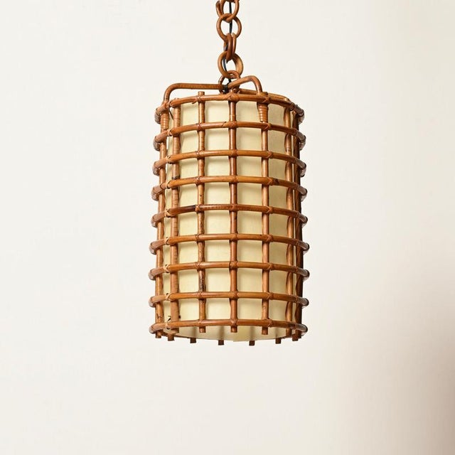 Vintage Pendant Light in Parchment with Rattan and Wicker by Louis Sognot, France, 1960s For Sale - Image 12 of 14