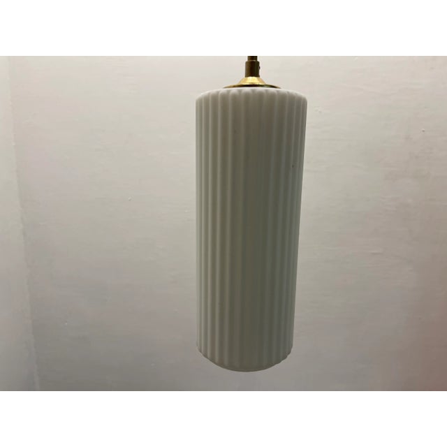 1960s White Pleated Opaline Glass Pendant, 1960s For Sale - Image 5 of 9