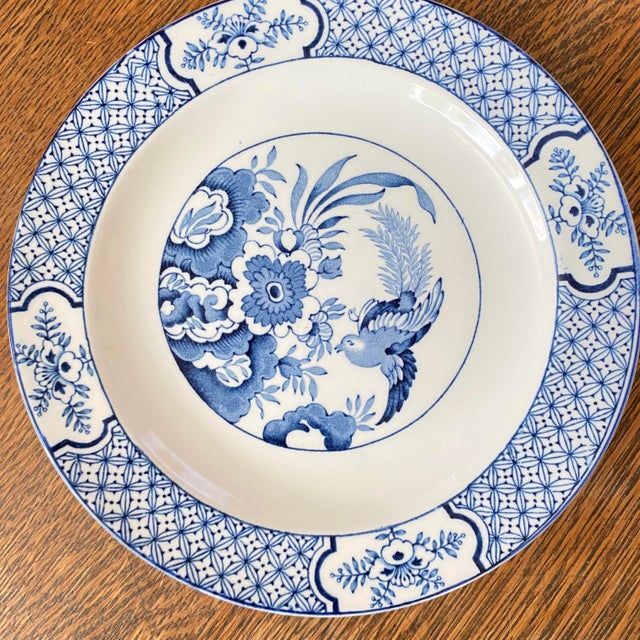 1920s Antique Blue and White 7 1/2" Salad Plates Made in England by Wood and Sons "Yuan" Pattern - Set of 3 For Sale - Image 5 of 6
