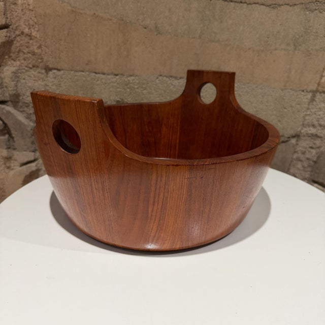 For your consideration, a vintage Danish mid-century modern staved teak bowl designed by Jens Quistgaard for Nissen....
