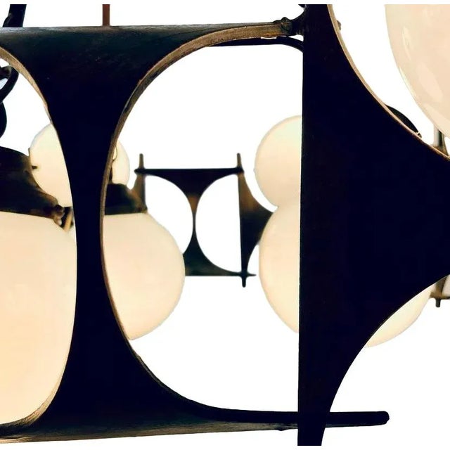 Metal Brutalist Style Chandelier, 1950s For Sale - Image 7 of 10