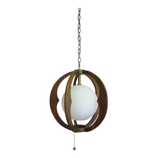Mid Century Modern Walnut Hanging Lamp For Sale