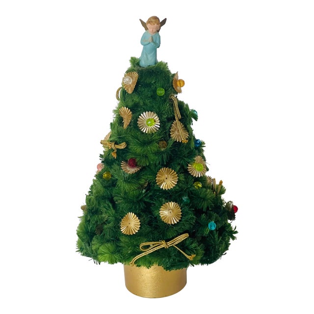 8” Vintage Christmas Tree With Praying Angel and Santa Claus For Sale