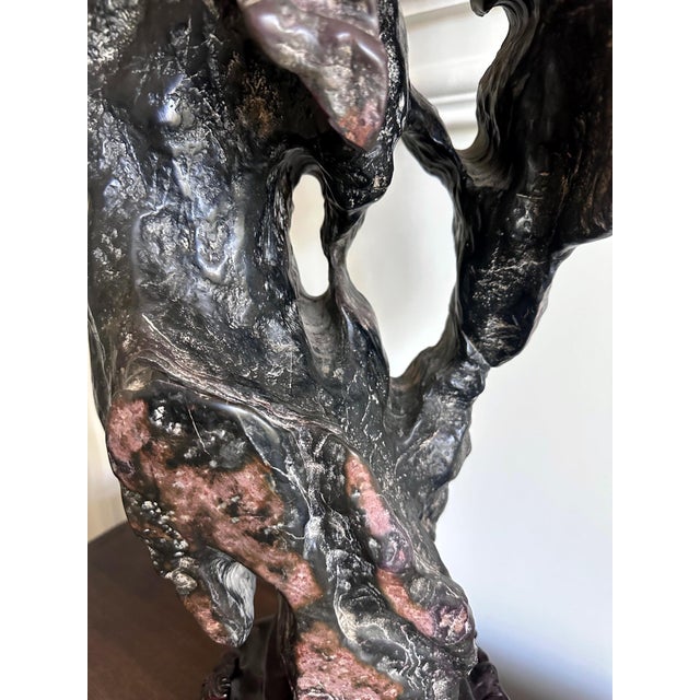 Black Large Chinese Scholar Rock Lingbi Stone on Display Stand For Sale - Image 8 of 18